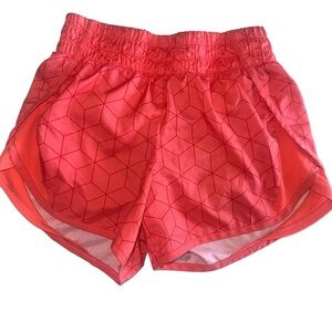 Athletic Works Coral Orange Pink Geometric Patterned Athletic Shorts